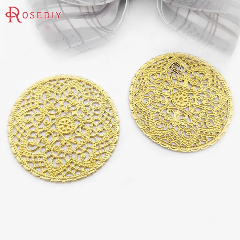(E059)10 pieces 40mm Not plated color Brass Round Big Decorative Spacer Diy Jewelry Findings Accessories Wholesale
