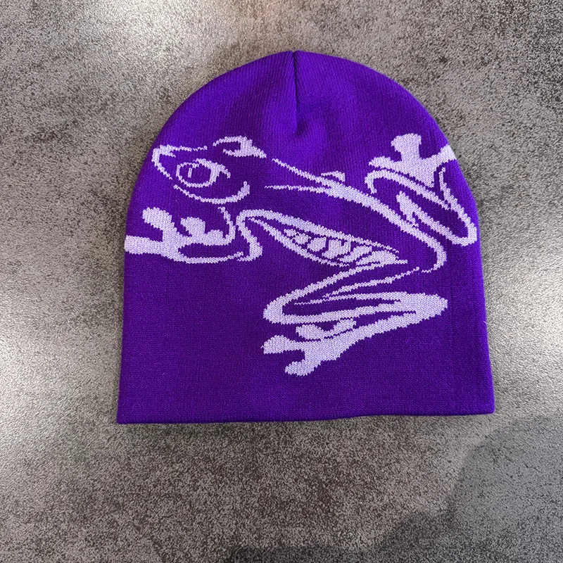 Europäische und amerikanische personalisierte Jacquard-Cartoon-Frosch-Doppelschicht-Strickmütze mit Kälteschutzfunktion – Detail 7