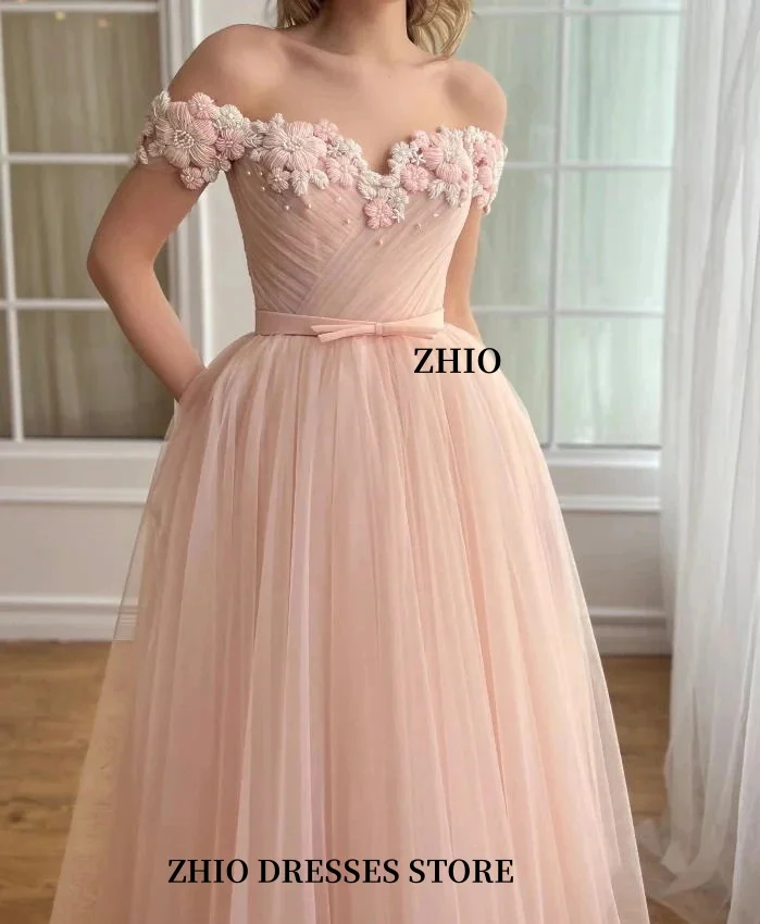 ZHIO Customized Exquisite 3D Floral A-Line Outline Lace Floral Applique Women's Dress Tulle Wedding Dress فساتين سهرة
