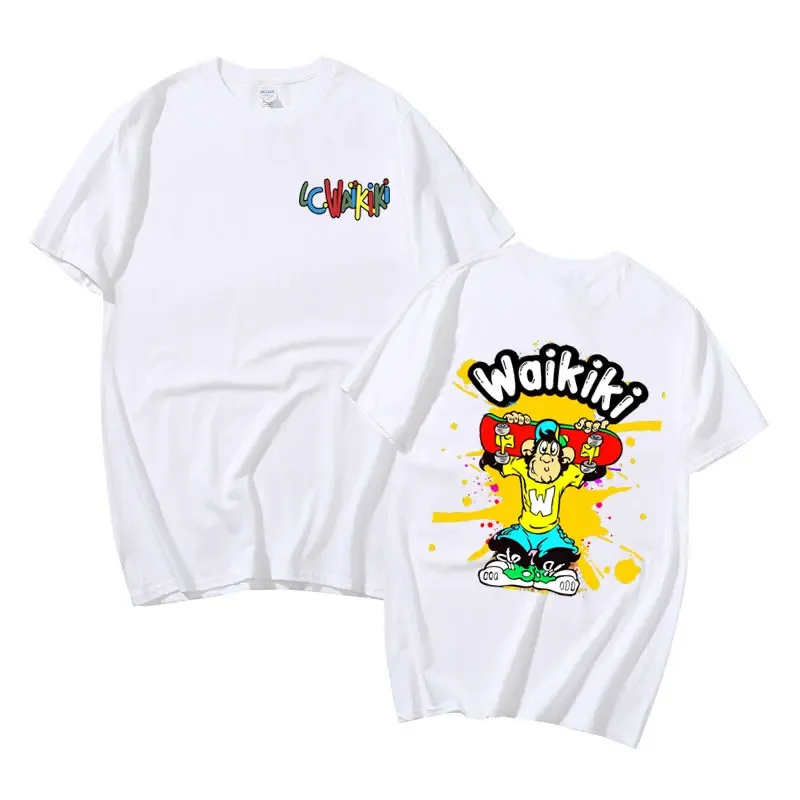Camisetas gráficas Lc Waiting Monkey para homens e mulheres, dupla face, macacos engraçados, Cartoon Trend, camiseta casual de grandes dimensões, verão