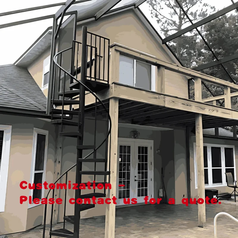 custom.Modern Outdoor Staircase Carbon Steel Structure Rust Proof Coating Safe Compact Design Courtyard Backyar