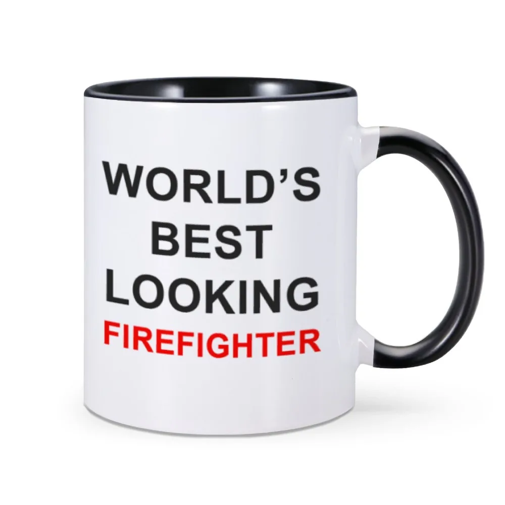 Funny Coffee Mug World's Best Looking Firefighter Novelty Cup Great Appreciation Gift Idea for Fire Fighter Fire Department Cup