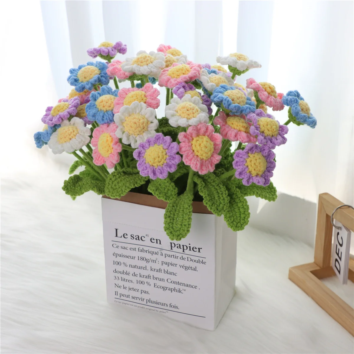 

Decorative Knitted Flower Yarn Crochet Hand Woven Bouquet Artificial Daisy 10pcs