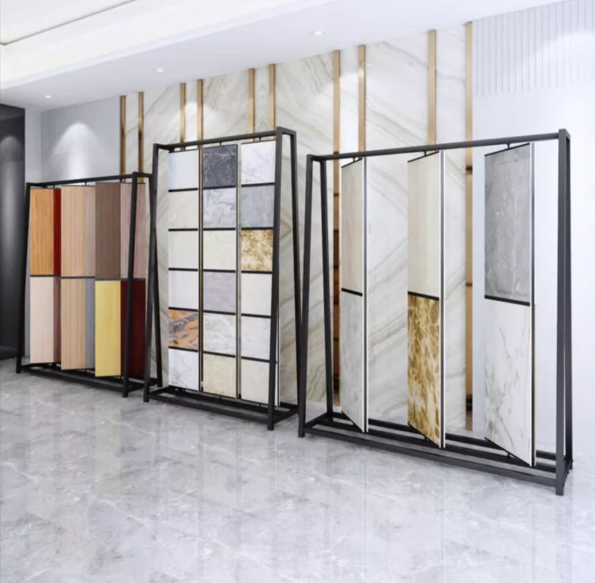 Wooden floor display rack, floor standing ceramic tile rack, ceramic display rack, stone sample rack, floor tile, marble rack