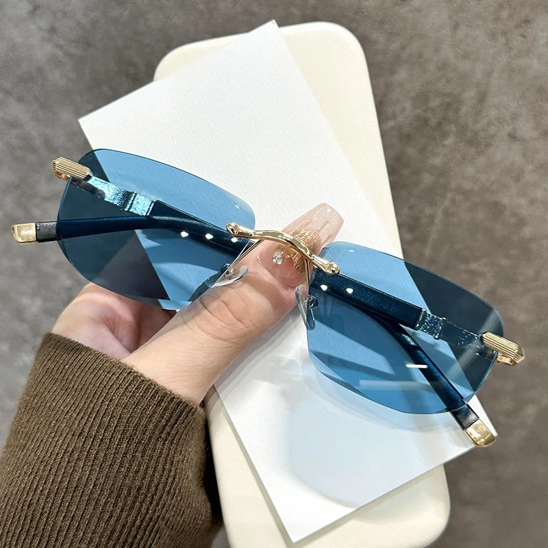 

Women Sunglasses Fashion Rimless Sunglasses Gradient Lens Steampunk Sun Glasses Vintage Street Eyewear UV400 Glasses