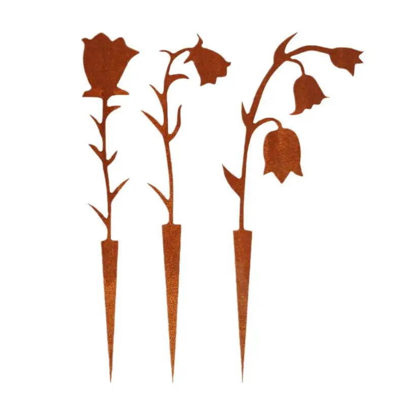 Metal Flower Stakes 3PCS Lily Of The Valley Flower Metal Silhouette Rustic Outdoor Decorative Garden Stakes For Yard Lawn Patio