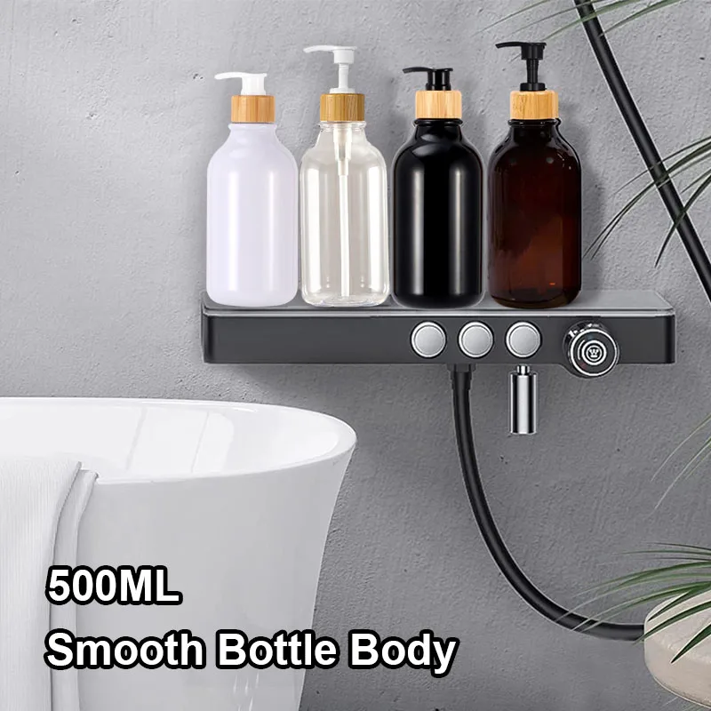 Garrafas de shampoo e condicionador 300/500ml com bomba de bambu recarregável bomba de mão dispensador de sabão recipiente de lavagem corporal viagem