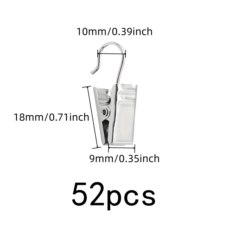 Rust Resistant Metal Open-End Curtain Clips 52 pcs, perfect for Balcony Door Drapery, Easy Slide On Rod