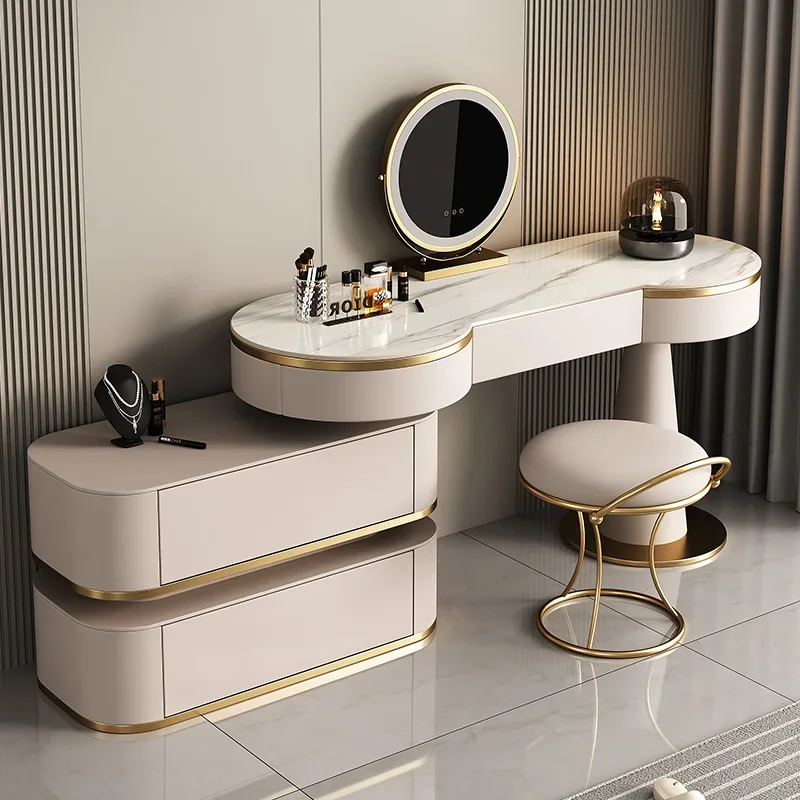 النساء الغرور الجدول ضوء الفاخرة خشب متين مجلس خزانة روك ماكياج الغرور خلع الملابس الجدول Penteadeira الأثاث العصري