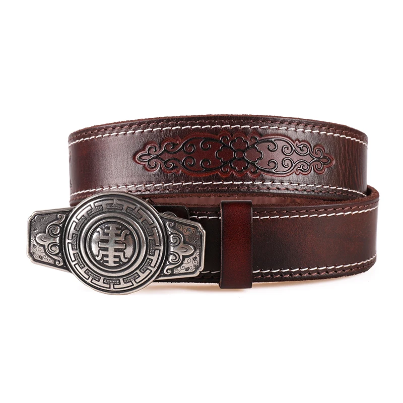 メンズベルト-エスニックスタイル-ユースカジュアル-ファーストレイヤー牛革-プレスフラワーベルト-ジーンズ用-多用途-合金バックル