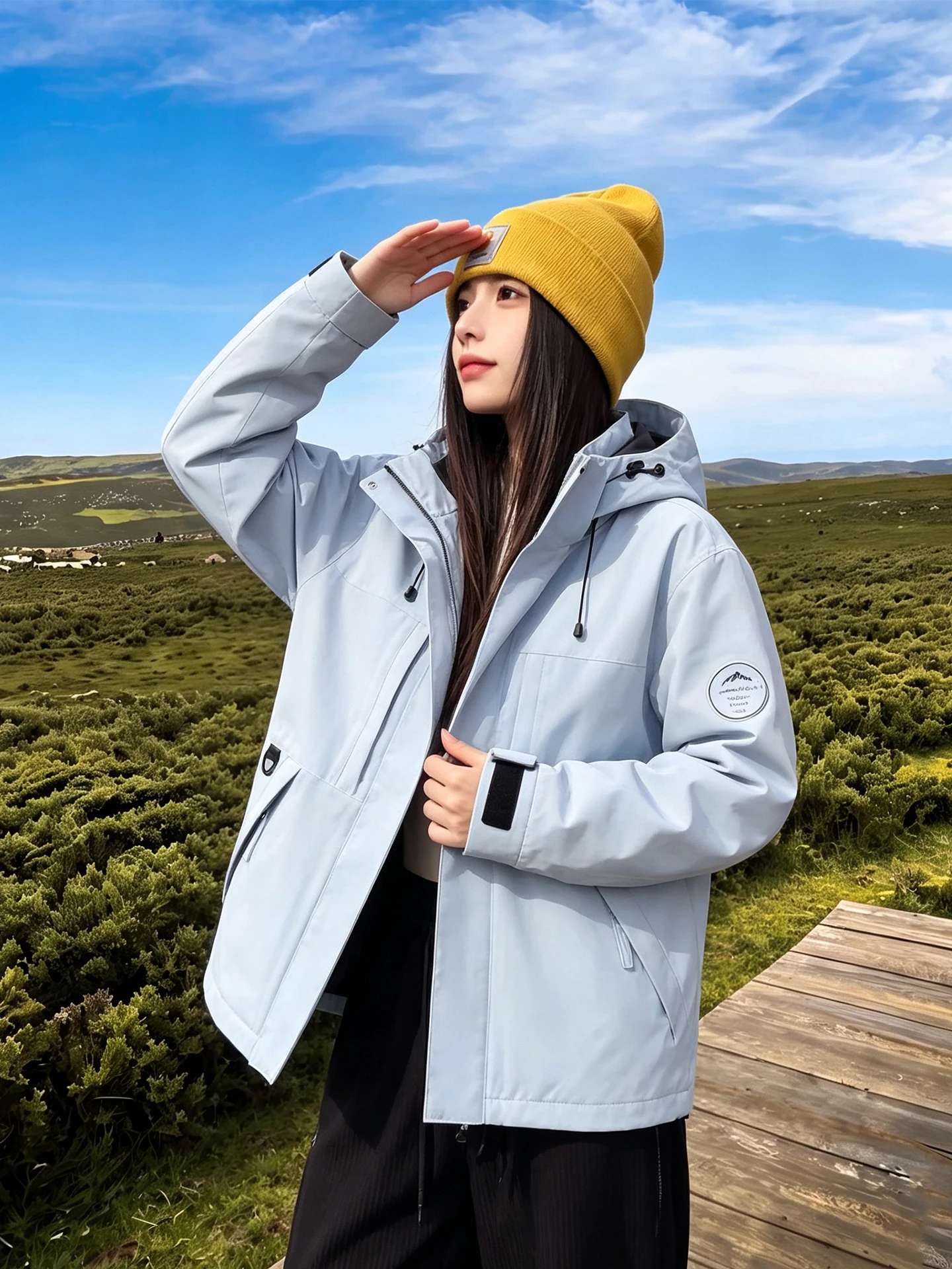 Blue Outdoor Windproof Men's Jacket 2026 New Style Three-in-One Hiking Workwear Coat Loose Fit Regular Sleeve Length Autumn