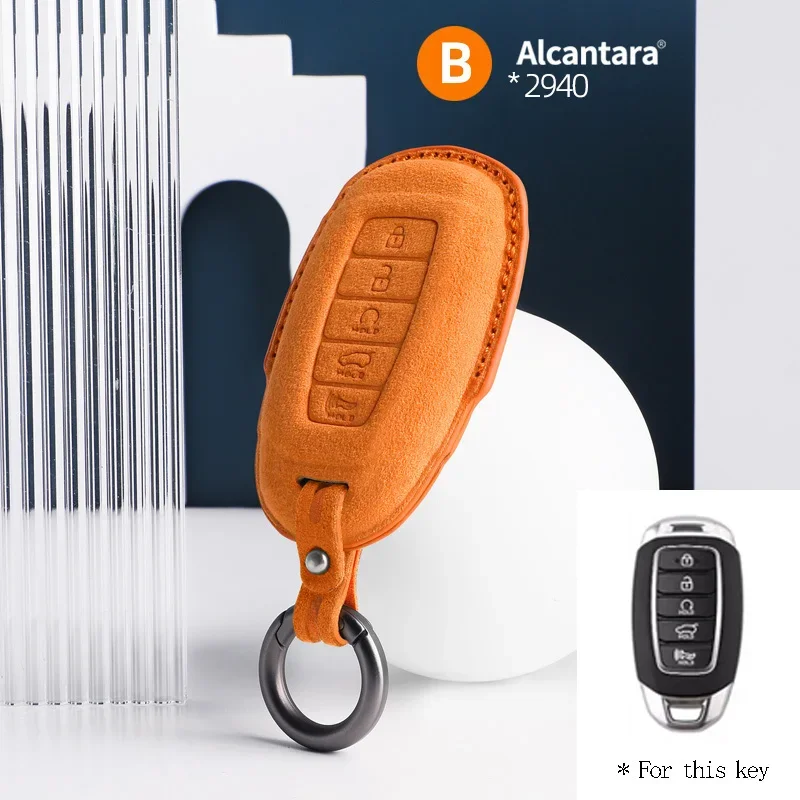 For Hyundai i30 Tucson KONA Encino Solaris Azera Grandeur Ig Accent Santa Fe Palisade Car Key Case Suede Shell Cover Keychain