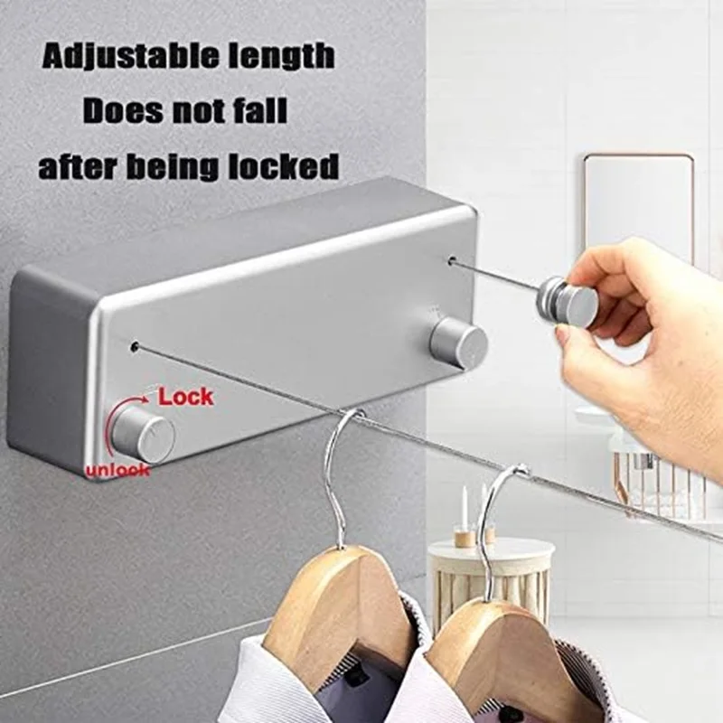 

Retractable Clothesline 4M Washing Clothes Hanger Laundry Drying Line Heavy Duty Wall Mounted Balcony Invisible Clothing Lines