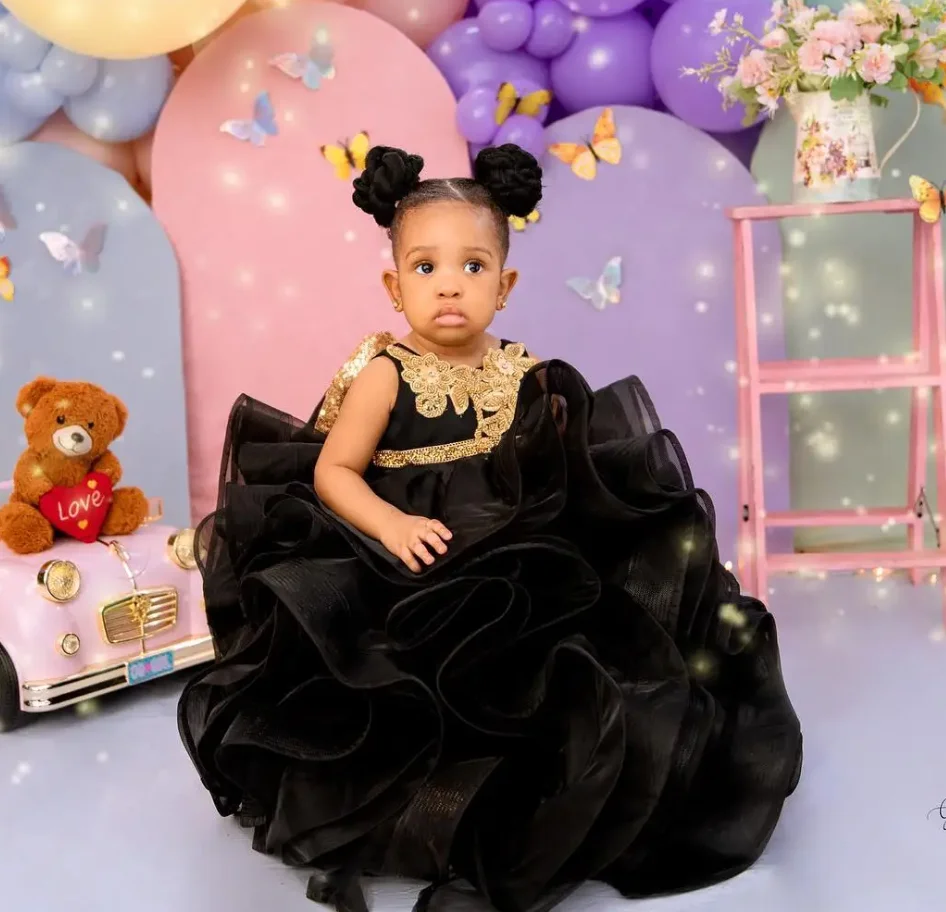 

Puffy Black Gown Baby Girl Pageant Dress Flower Girls Dresses for Wedding Kids Party Wear Baby Birthday Gowns for Photoshoot