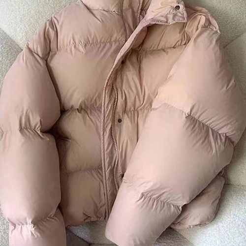 FIGOHR 여성용 블랙 스탠드 칼라 브레드 재킷, 두꺼운 패딩 오버코트, 여성 크롭 코트, 다운 재킷, 2024 겨울 신상 