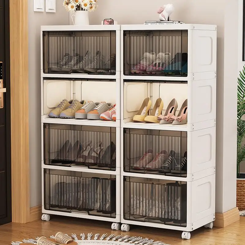 Removable Storage Box Home Doorway Simple Flip Lid Shoe Cabinet Clutter Storage Bins Multi-storey Shoe Cabinet Shelf with Pulley