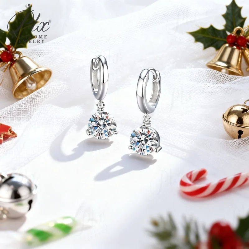 

1-4CT Moissanite Hoop Earrings with D Color VVS1 Round Diamond S925 Three-jaw Inlay Earring for Women Daily Simple Style Jewely