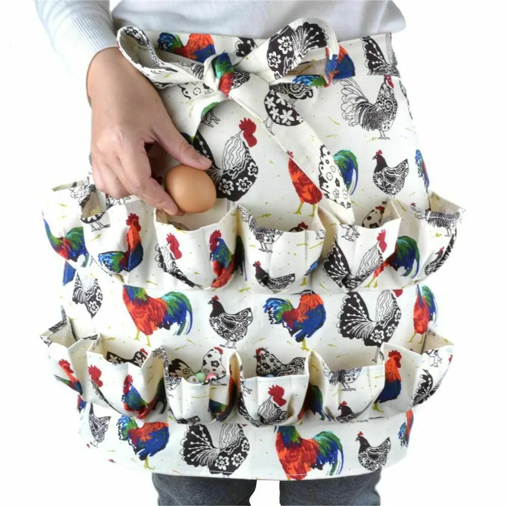 Avental com bolsos de lona para coletar ovos, avental para frango, suporte, avental para mulheres, cestas de ovos