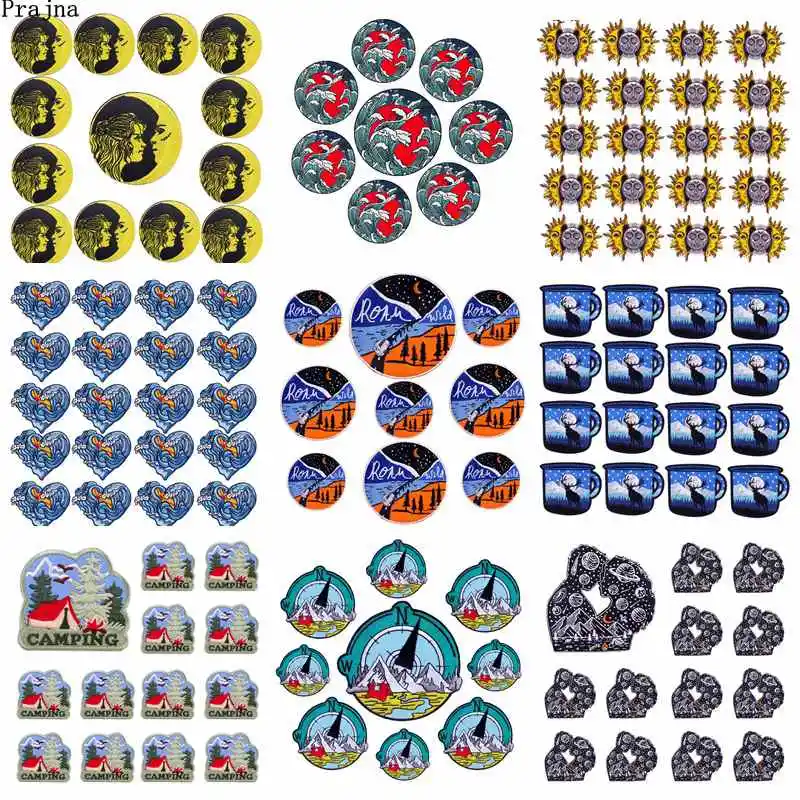 10PCS Space Wave Applique Adventure Iron On Embroidered Patches For Clothing Stickers Outdoor Mountains Patches On Clothes DIY