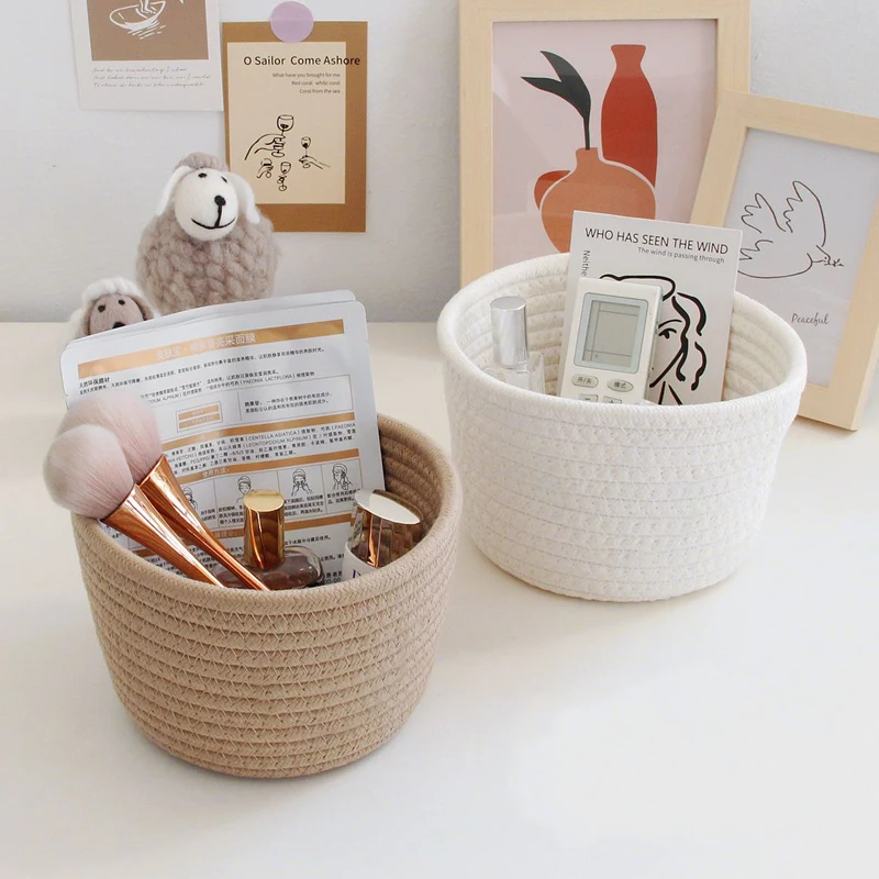 

Nordic Cotton Rope Storage Baskets Woven Desktop Sundries Kids Toys Organizer Box Keys Snacks Box Sundries Organizer