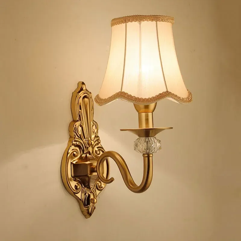 

European Style Wall Lamp Bedroom Bedside Fabric Lamp Creative Living Room Study Corridor Iron Study Reading Lighting