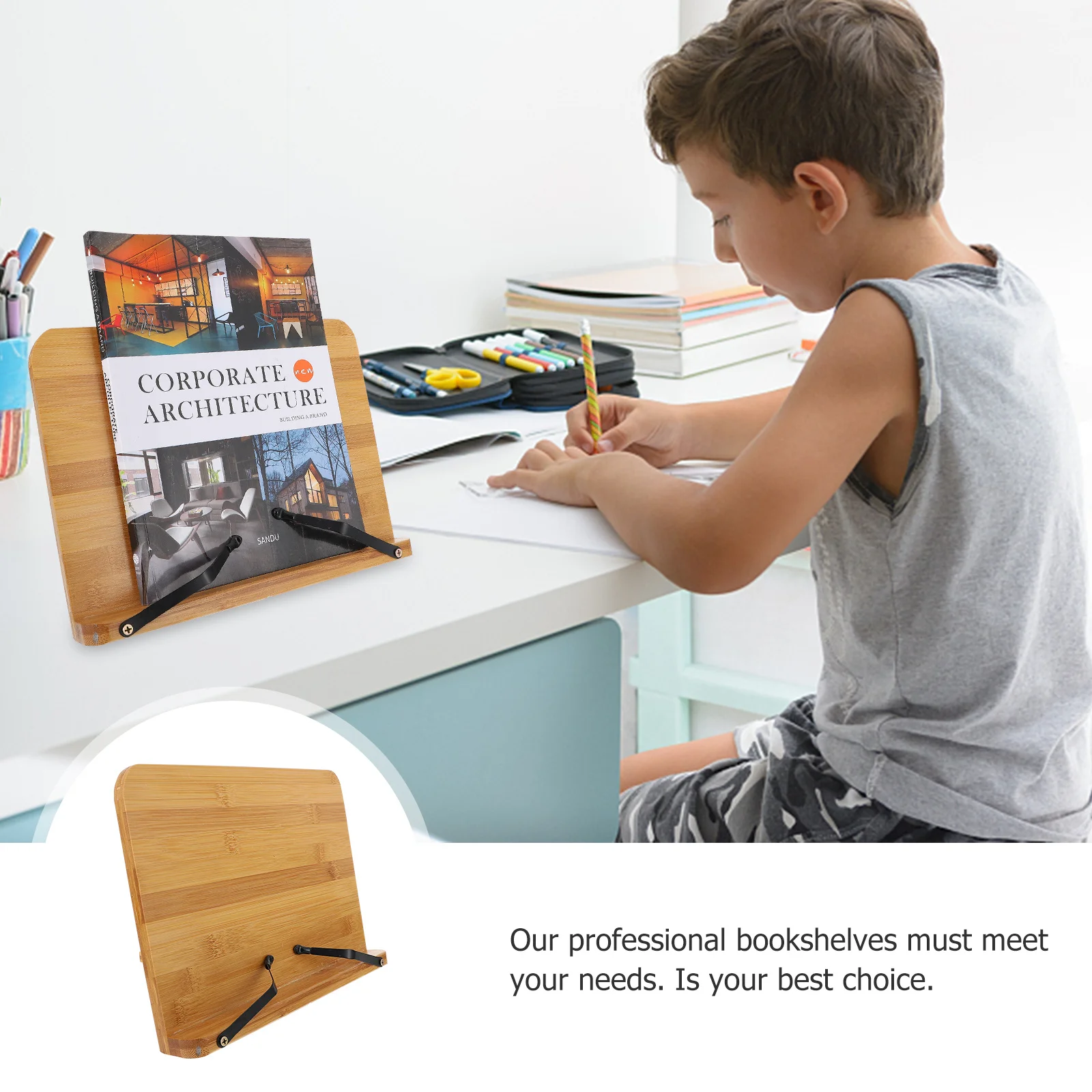 

Bamboo Reading Stand Student Desktop Bookshelf Holder Adjustable Laptop Stand Home Office Study Organizer Book Rest Rack