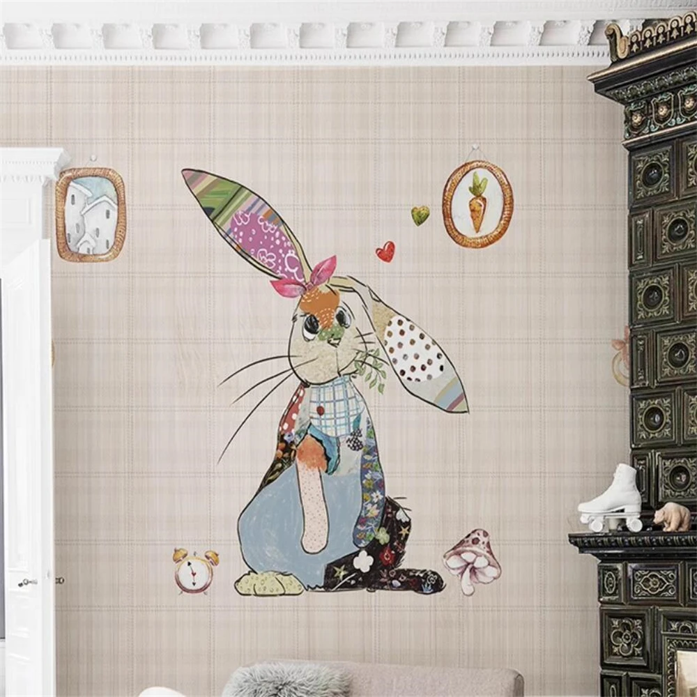 Custom Nordic minimalist cute rabbit wall paper for Children's room TV background 3D wallpaper for living room home decorations
