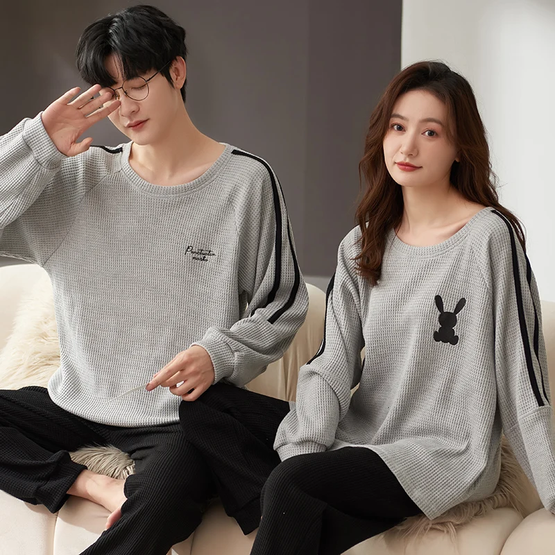 Spring Autumn New Cotton Couple Long-sleeved Men\'s Pyjamas Pajamas Set Casual Male Sleepwear Pyjamas Night Pijamas 3XL Homewear