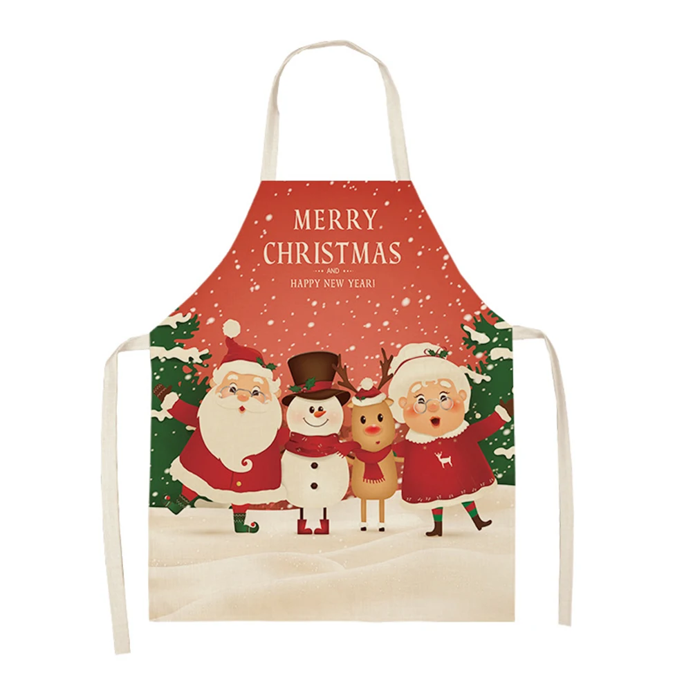 Linen Santa Kitchen Apron Christmas Snowman Unisex Dinner Party Cooking Bib  Tree  Cleaning