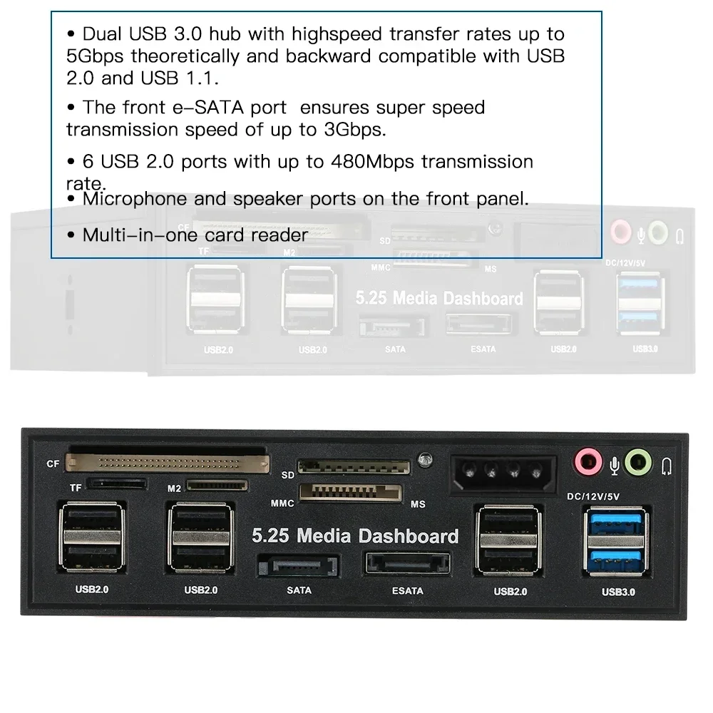 USB 3.0 Hub eSATA SATA Port Interner Kartenleser PC Armaturenbrett Medien Frontplatte Audio für SD MS CF TF M2 MMC Memo Geräte-Kits