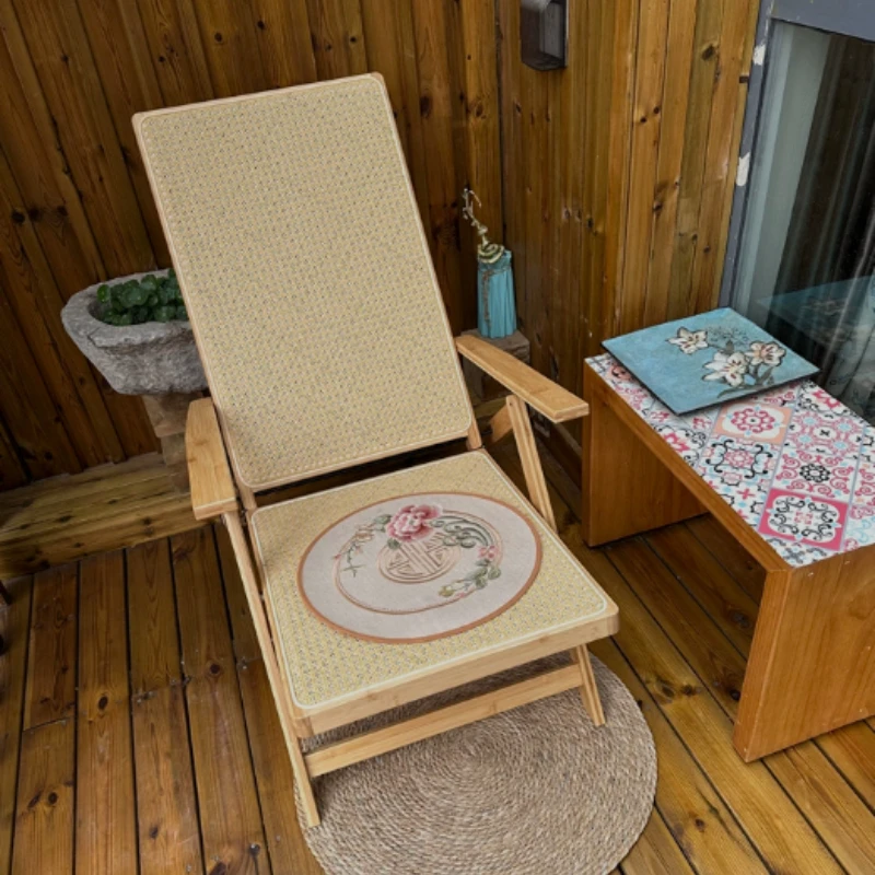 Foldable Rattan Recliner Chair for Balcony Breathable Wicker Lounge Seat 4-Season Relaxing Armchair Heat Dissipating Nap Chairs