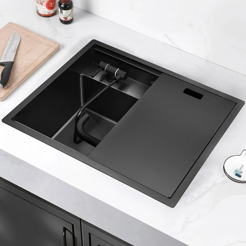 Nanometer Double Cover Hidden Kitchen Sink 304 Stainless Steel 3 Holes Handmade Single Large Size Kitchen Hidden Sinks