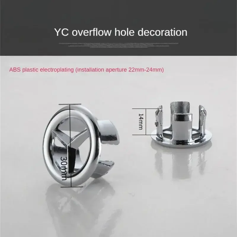 Plastic Bathroom Kitchen Basin Sink Overflow Cover Ring Insert Replacement Chrome Hole Round Drain Basin Accessory