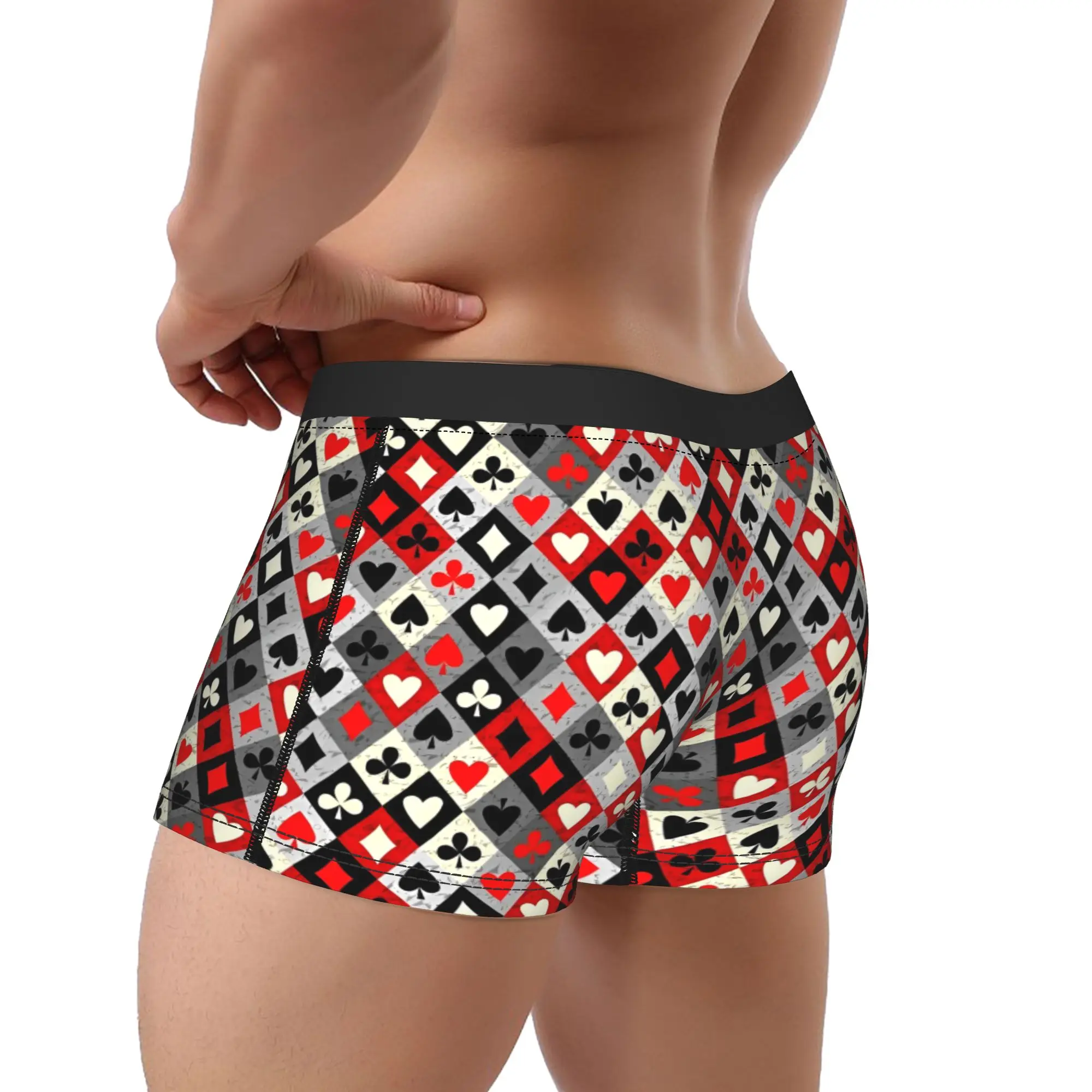 Men Boxer Briefs Shorts Panties Card Suits Poker Red Black  Mid Waist Underwear  Male Humor M-XXL Underpants