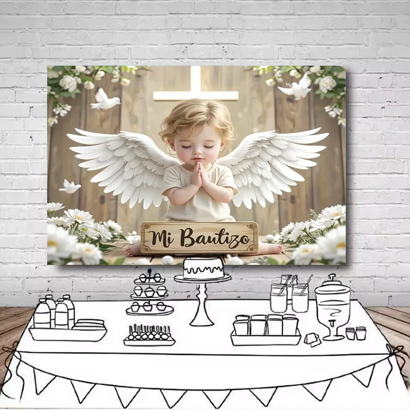 My First Holy Communion Background Cloth God Bless Baptism Christening Crucifix Chalice Gold Glitter Photography Studio Props view 4