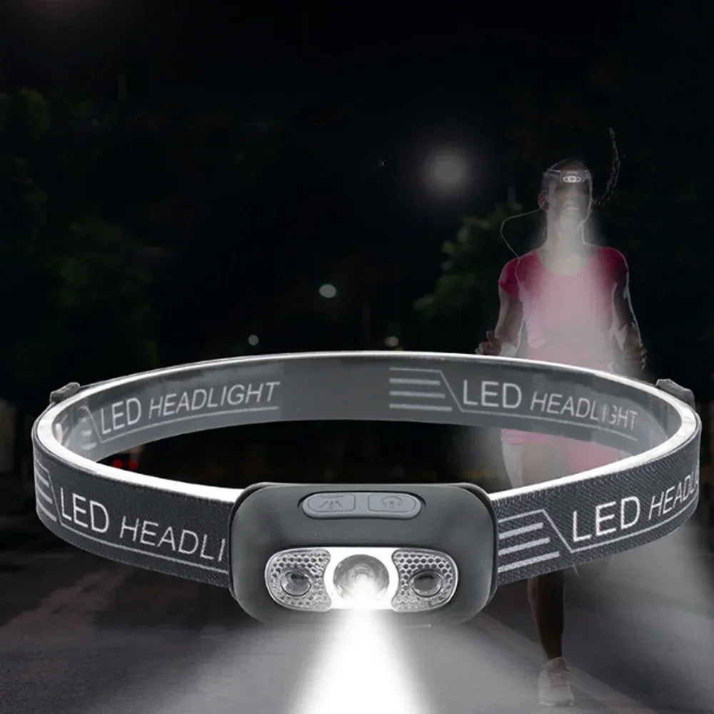 Mini Headlamp USB Rechargeable Head Light with Wave Sensor Flashlight Outdoor Lighting Lamp for Camping Hiking Emergency Usage