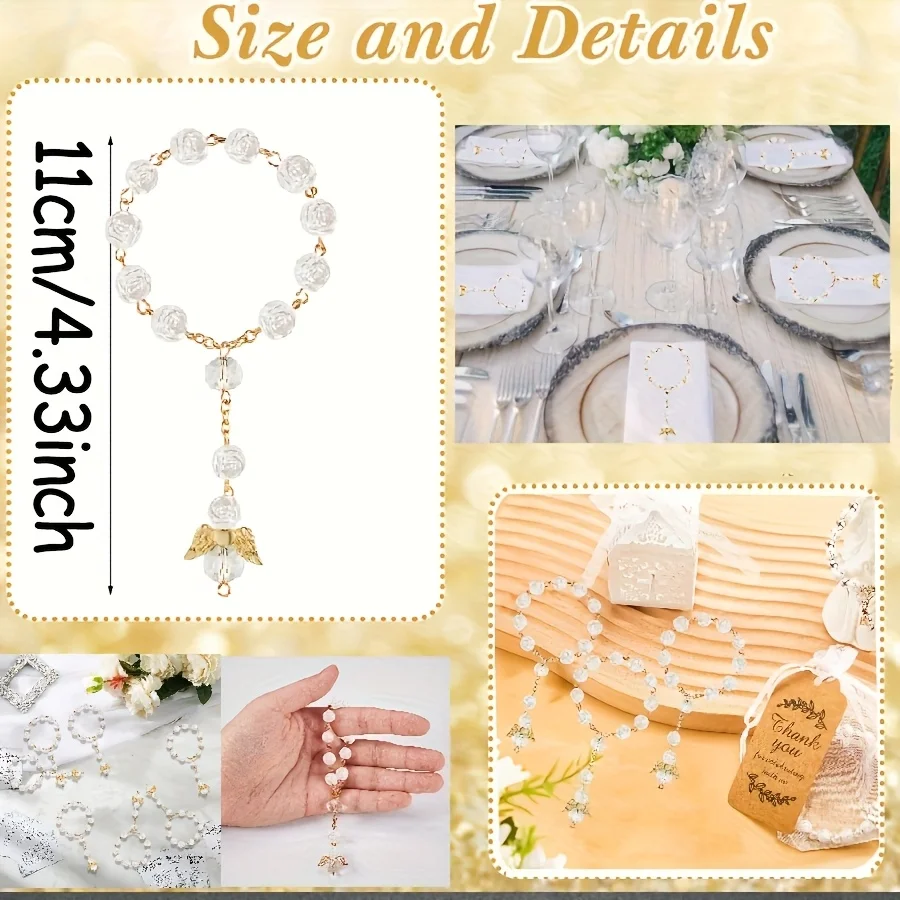 10/100 Stück Mini-Rosenkränze Taufe Katholische Kommunion Geschenk Kreuz-Rosenkranz Armband Perlen für Taufgeschenke und Taufe – Detail 4