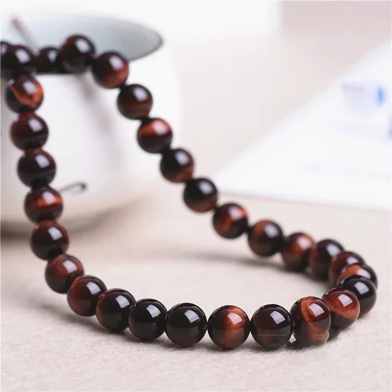 Natural Red Tiger Eye Stone Bracelets Buddha Beaded Couples Jewelry Exquisite Fashion Elastic Bracelets for Men and Women