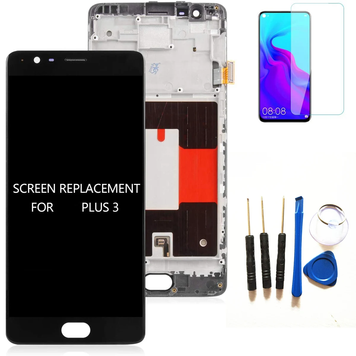 شاشة LCD مجموعة محول الأرقام لشاشة الاتصال ، أدوات إصلاح ، أسود مع إطار ، Oneplus 3 ، 3t ، A3000 ، 1 + 3 ، 1 + 3T