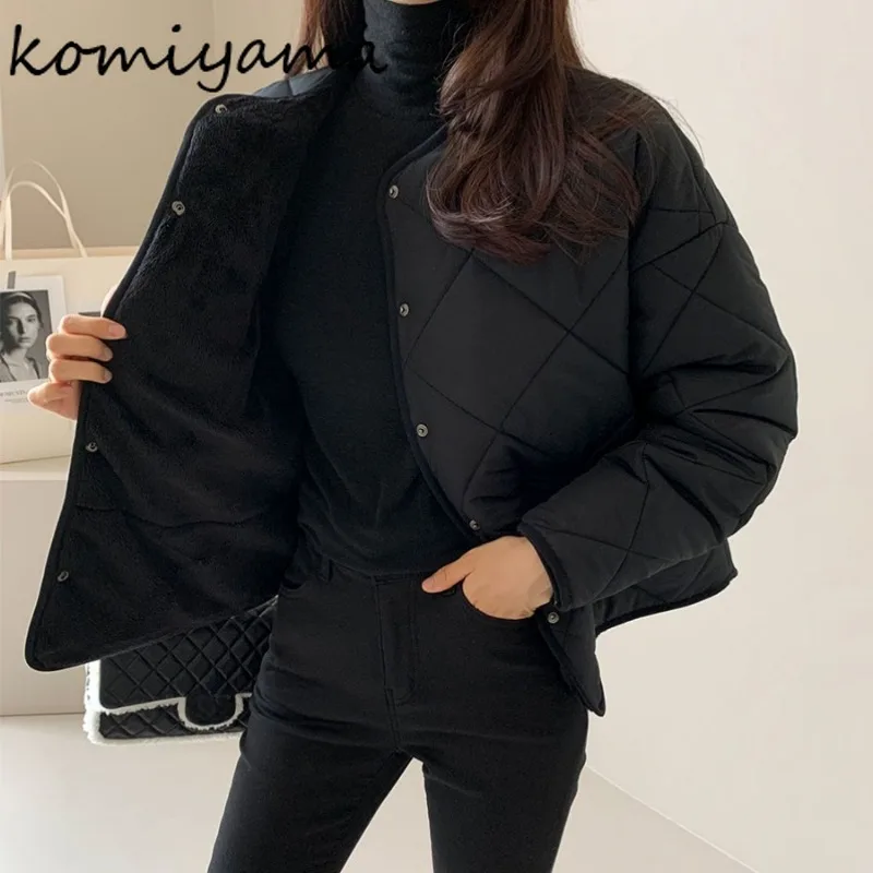 Argyle Single Breasted Parkas Vintage Fashion Loose Outerwears Long Sleeve Ropa Mujer 2024 Woman Casaco Winter Warm Jacket