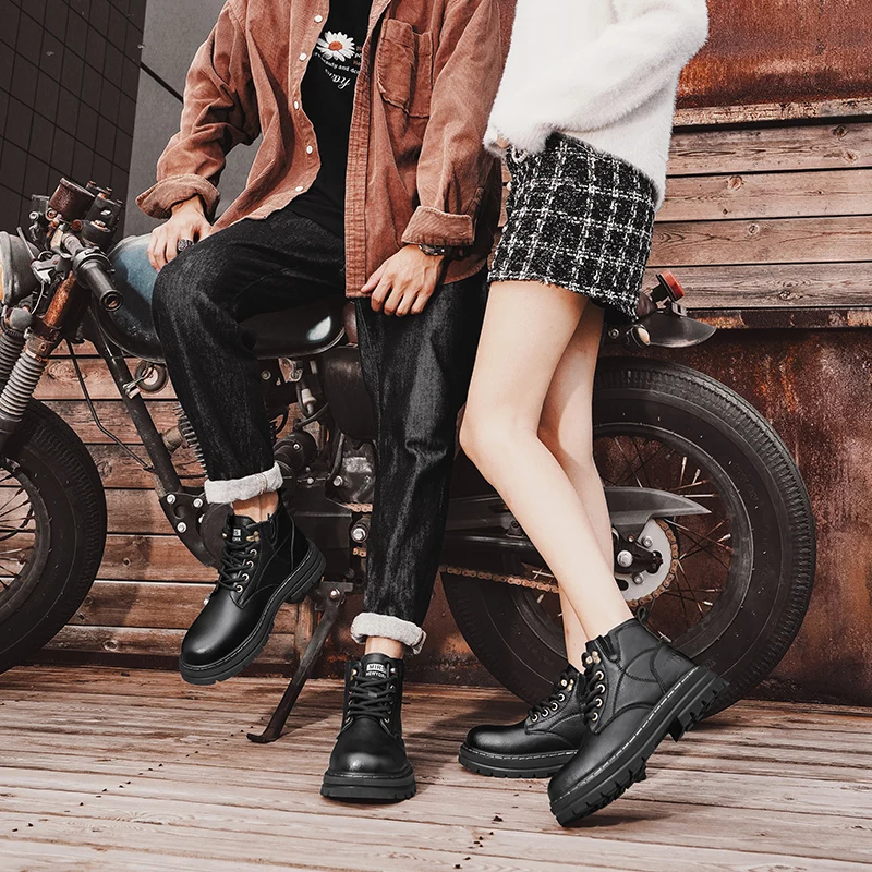 

2025 Lovers boots Genuine Leather Men's Cowhide Work boots High-top Shoes Ankle Boots Woman black hard-wearing for students