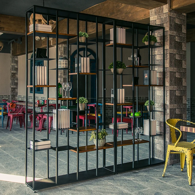 Wrought iron partition rack modern simple multi-layer floor entrance bookshelf office restaurant creative screen partition