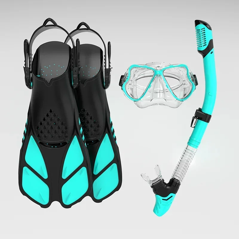 

New design Professional swimming snorkeling freediving water sport gear mask snorkel fins set Tempered glass mask