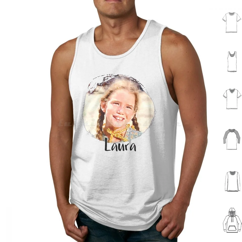 Laura Ingalls Camisetas sin mangas de algodón estampado Laura Ingalls Casa pequeña en la pradera Melissa Gilbert Half Pint Little House años 70
