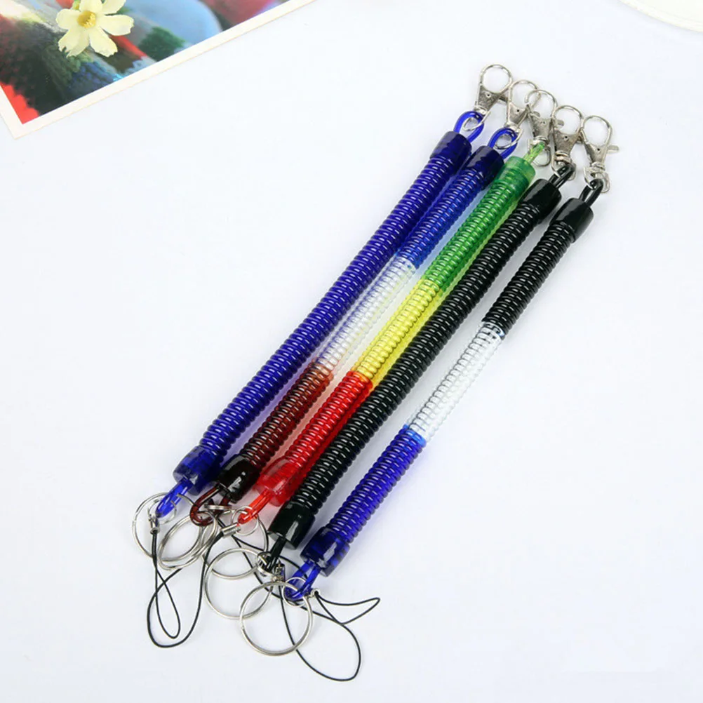 

10pcs Spring Retractable Coil Keychains Black Elastic Lanyard Spiral Anti Lost Cord Outdoor Camping Hiking Accessories