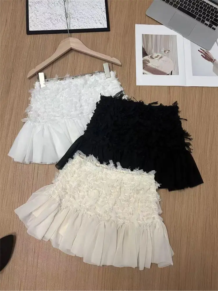 Summer Pleated Paper Shred Short Skirt Slimming Wrap around High Waist A-Line Casual Style Women's Commute Fashion Skirt