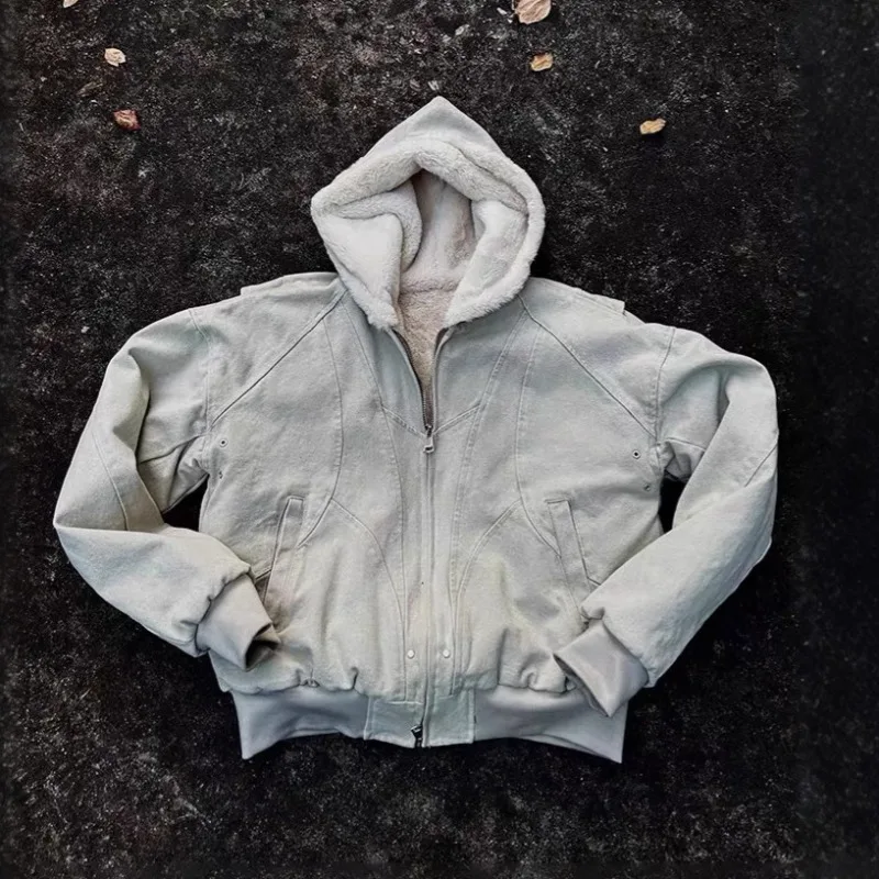 

YYAHAHAS American Fashion Retro Plush Thick Coat Men's Cleanfit Heavy Duty Canvas Washed Cotton Jacket Male Clothing