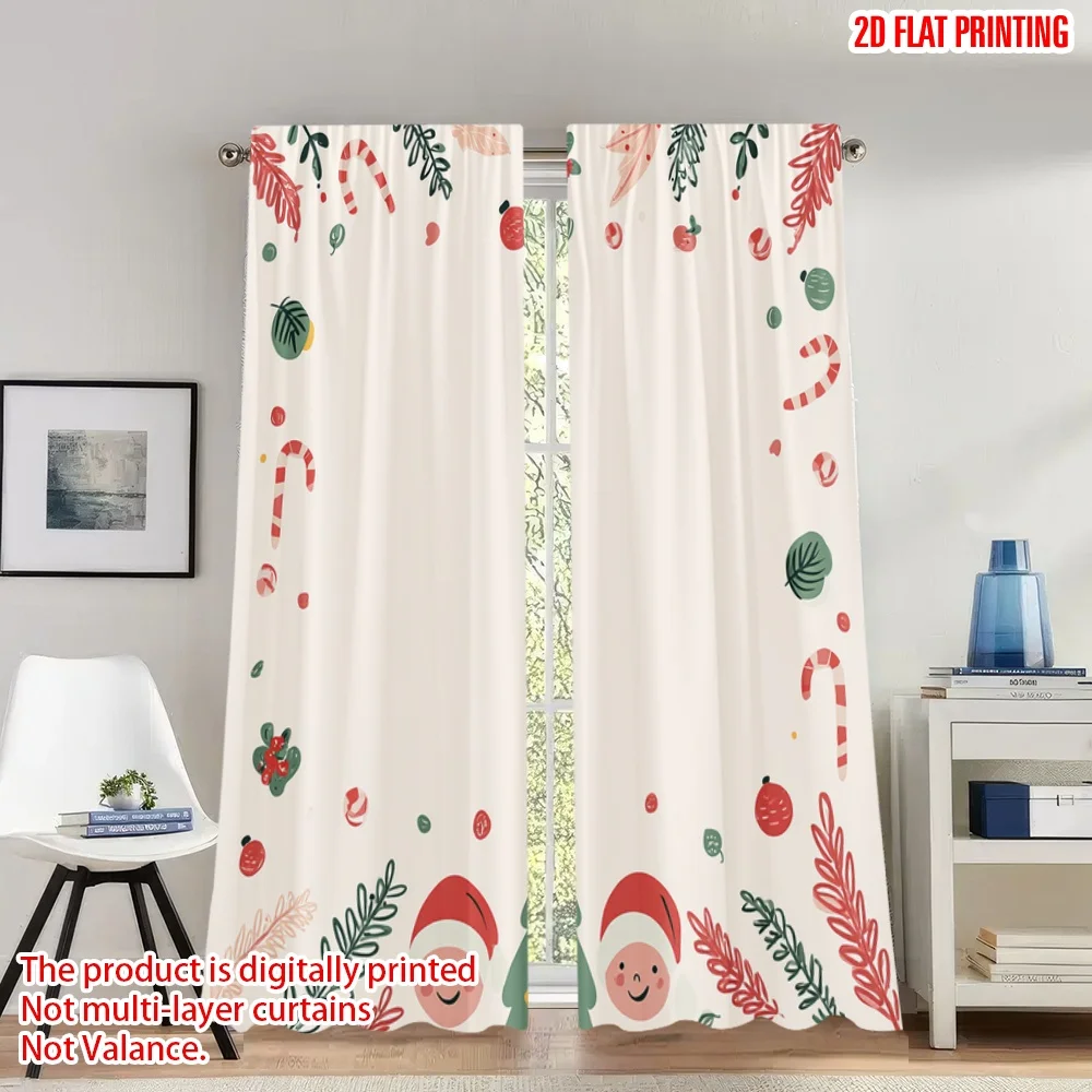 

2pcs 2D flat printing Fashionable Christmas curtains Christmas Santa Hat Tree Candy Digital Printed Polyester Drapes Holiday