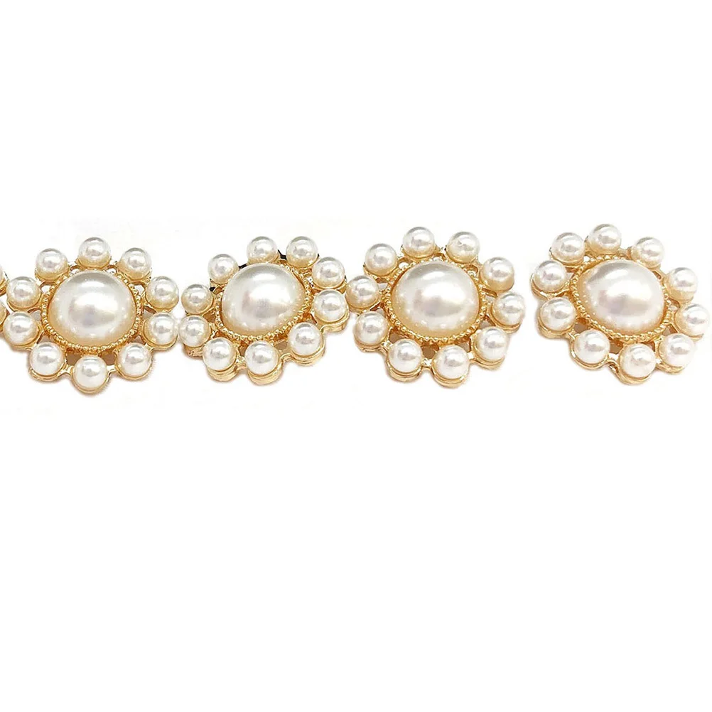 

10Pcs Pearl Buttons Flower Shaped Elegant Alloy Clothes Buckles Creative Clothes Decoration Accessories for Women Beige