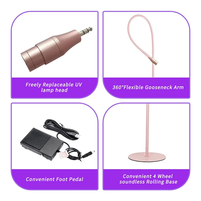 【ESSENTIALS】 Lámpara de pie con pegamento UV para pestañas, luz LED de curado con pegamento UV, lámpara Flexible ajustable, enchufe estadounidense
